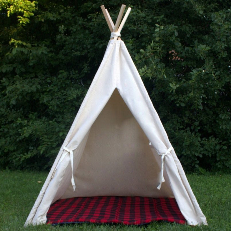 Kids Canvas Teepee Tent With Window, Mat and Personalized Banner, FIVE Sizes