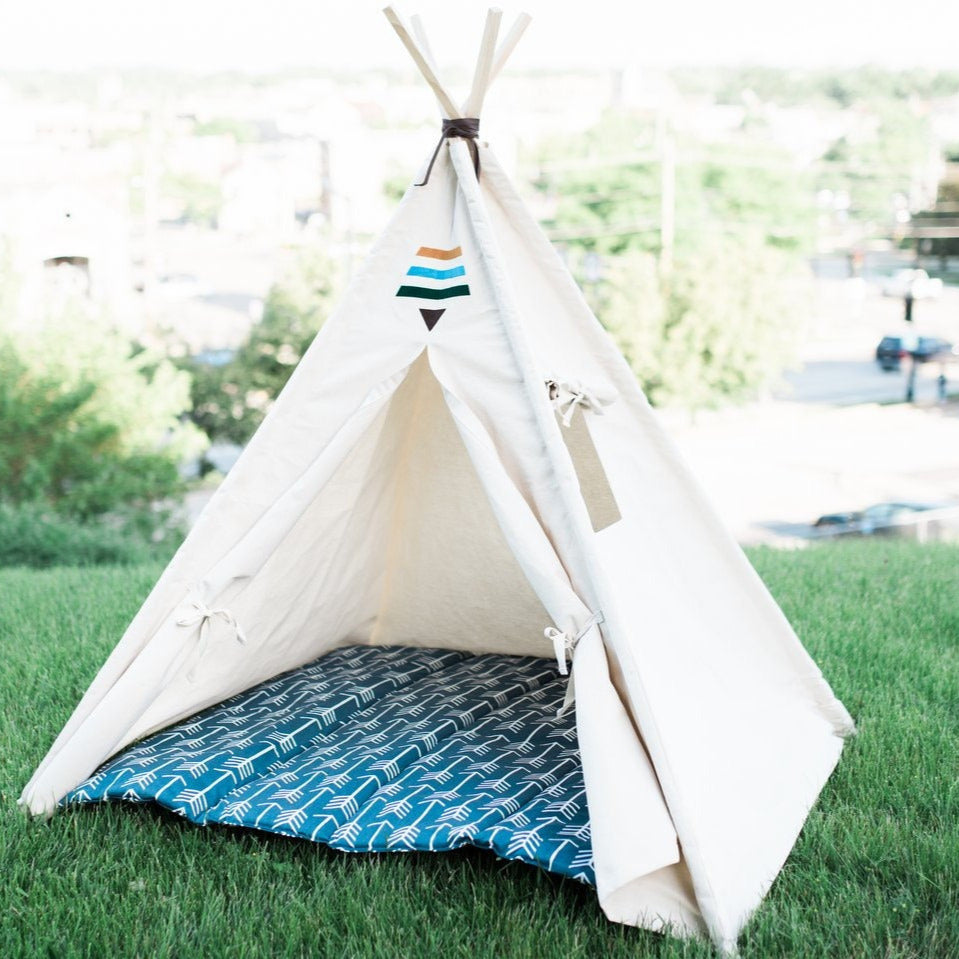 Kids Tribal Canvas Teepee with Window, Five Sizes, Can Include Arrows or Natural Mat, Boho Play Tent, Playhouse