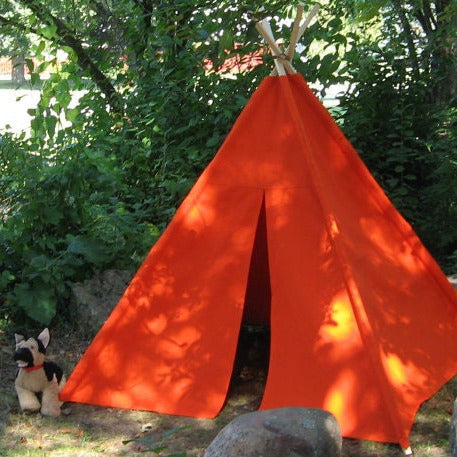 Orange Canvas Kids Teepee Play Tent, Four Sizes, Can Include Window, Halloween Teepee, Photo Prop Teepee, Poles Included