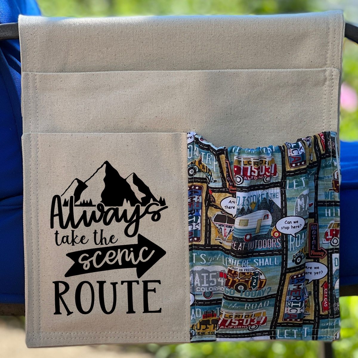 Camping Chair Caddy for your Camp Chair, Lounge Chair, Beach Chair, Always Take the Scenic Route