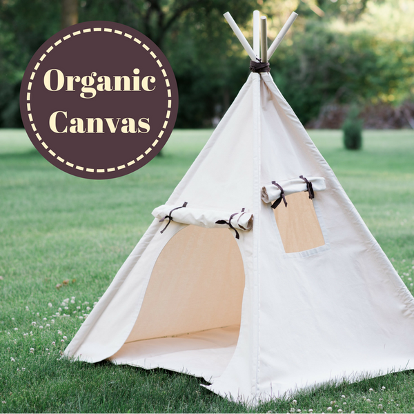 Organic Canvas Teepee, Play Tent with Unique Roll Up Door, Kids Tepee with Window, Two Sizes