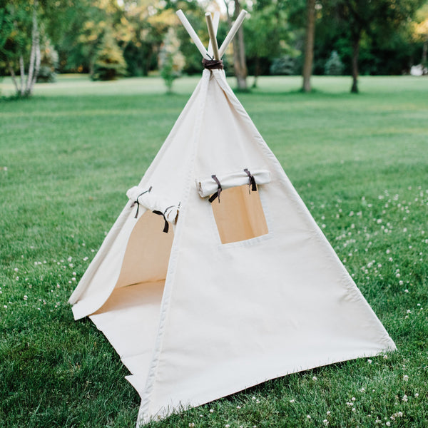 Organic Canvas Teepee, Play Tent with Unique Roll Up Door, Kids Tepee with  Window, Two Sizes