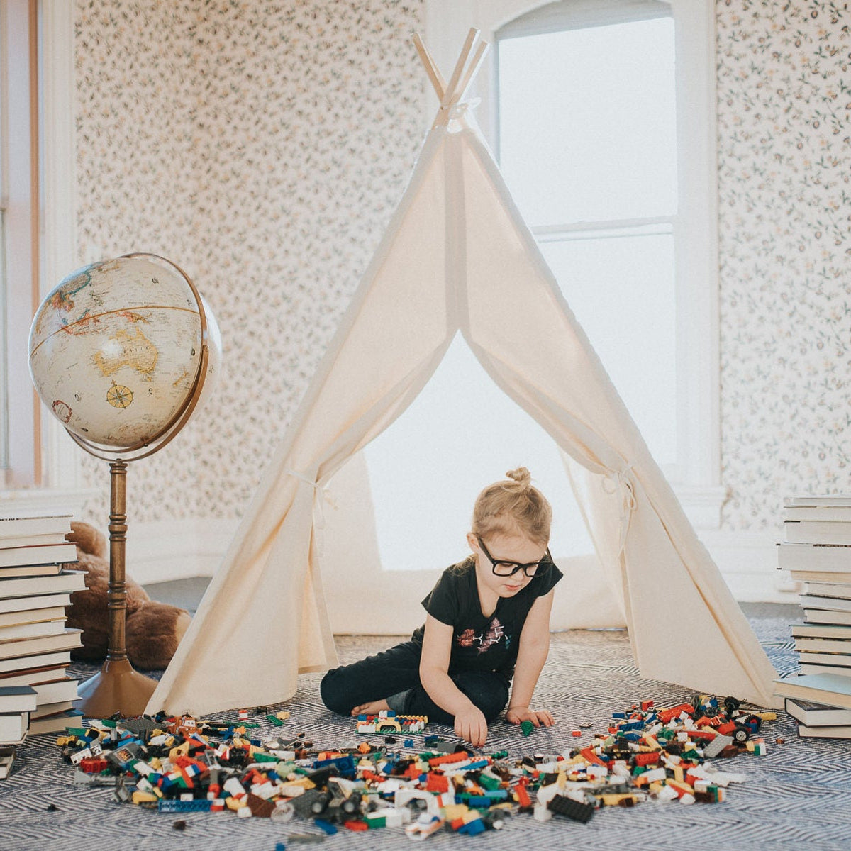kids natural canvas teepee with a window