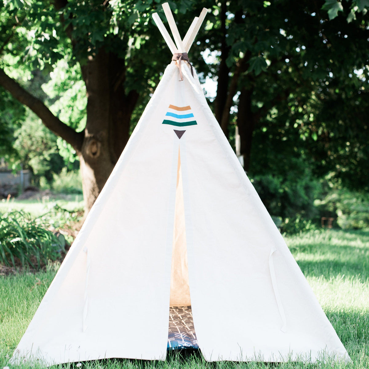 Kids Teepee with Window, Tribal Motif Over Door, Five Sizes Available, Playhouse, Fully Assembled