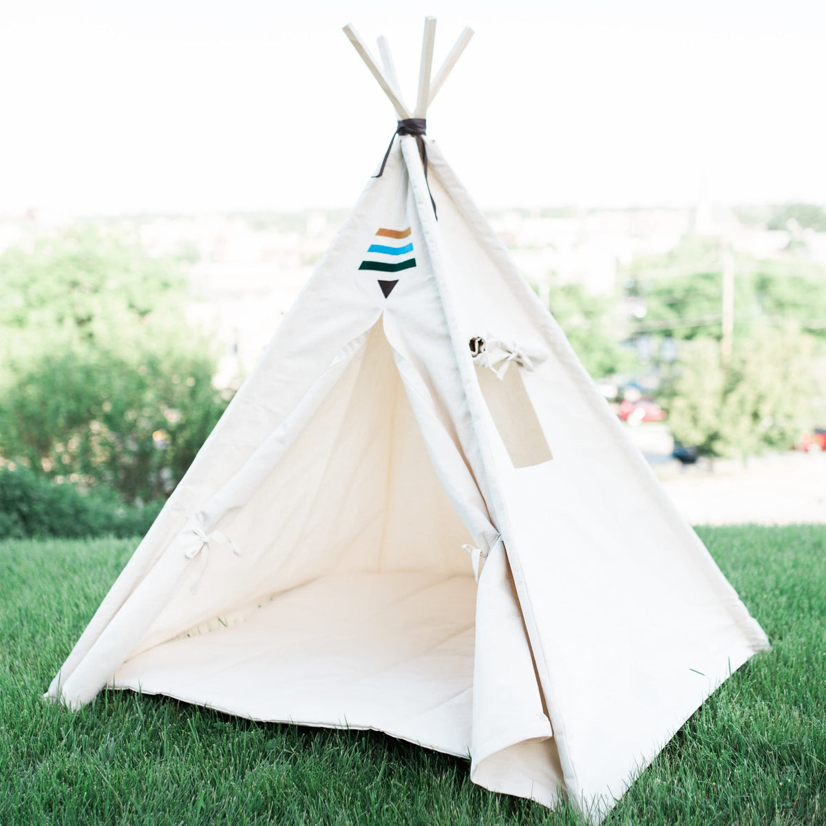 Kids Tribal Canvas Teepee with Window, Five Sizes, Can Include Arrows or Natural Mat, Boho Play Tent, Playhouse