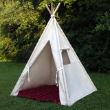 Kids Canvas Teepee Tent With Window, Mat and Personalized Banner, FIVE Sizes