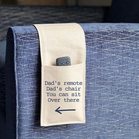 Remote Control Caddy for Armrest, personalized for dad or mom, cell phone Holder, couch caddy, living room organizer
