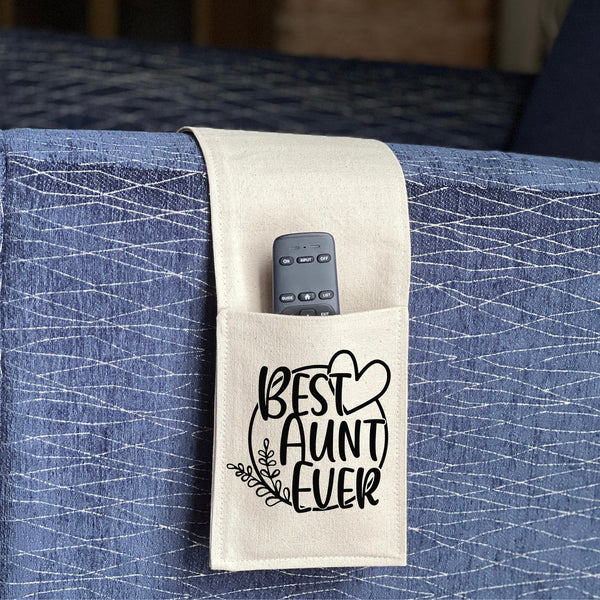 Remote Control Caddy for Armrest, Best Aunt Ever, 2 pockets, cell phone Holder, couch caddy, living room organizer