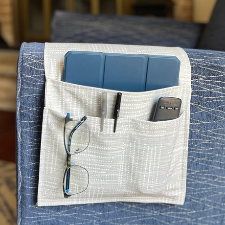 3 Pocket Chair Caddy Remote Control Caddy, Light Gray, hold your glasses, cell phone, couch caddy, living room organizer
