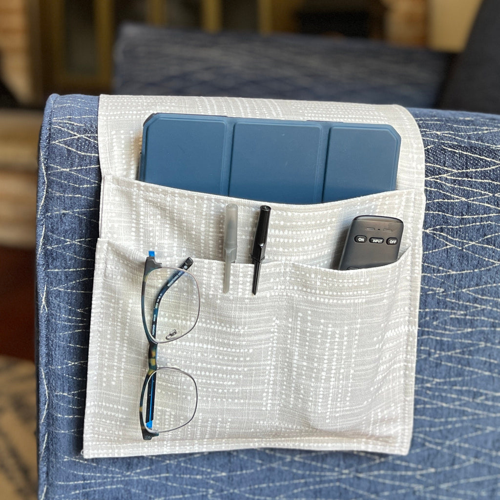 3 Pocket Chair Caddy Remote Control Caddy, Light Gray, hold your glasses, cell phone, couch caddy, living room organizer