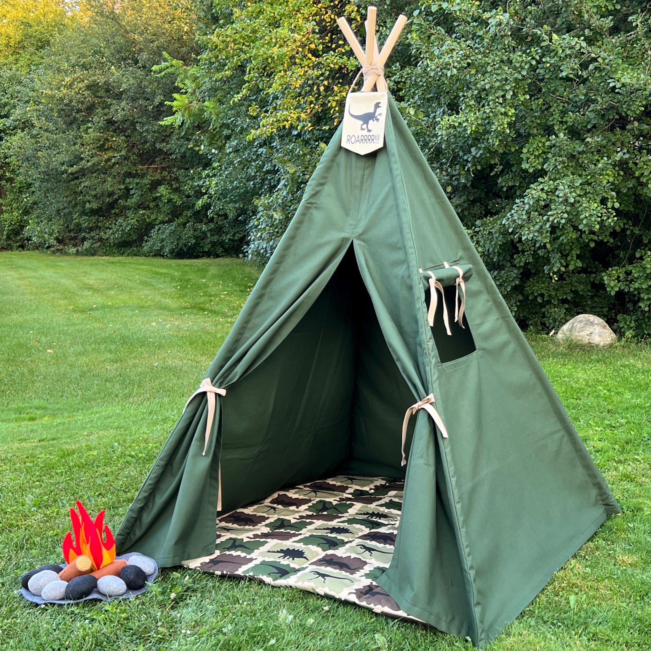 t rex tent Dark Green Teepee Tent, Dinosaur Teepee – The Playhouse Kid