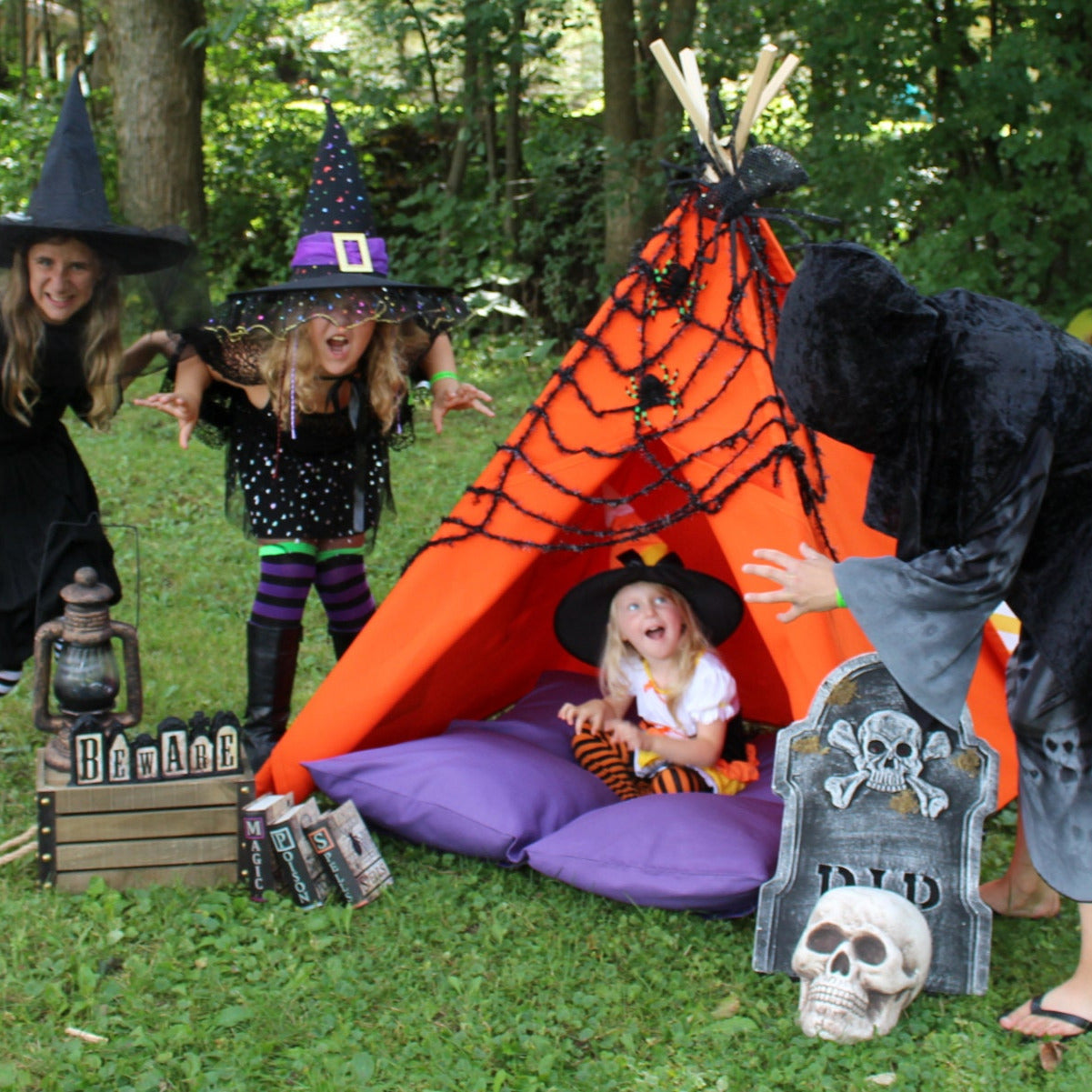 witch tent Orange Canvas Kids Teepee Play Tent, Four Sizes, Can Include Window, H – The Playhouse Kid