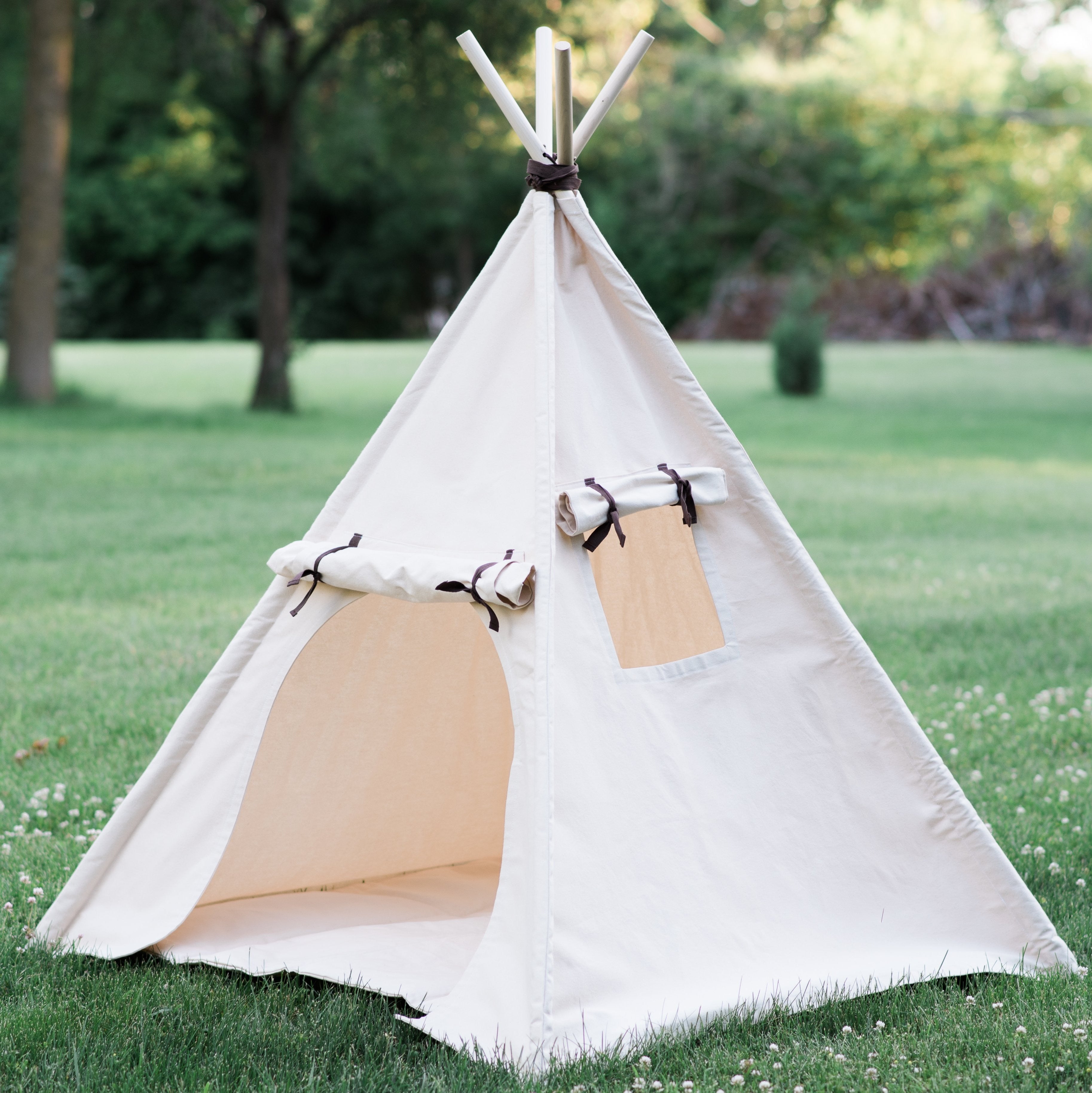 teepee tents to buy Canvas Kids Play Teepee Tent, Unique Roll Up Door, Includes window – The Playhouse Kid